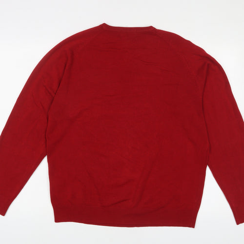 Blue Harbour Mens Red V-Neck Acrylic Pullover Jumper Size M Long Sleeve