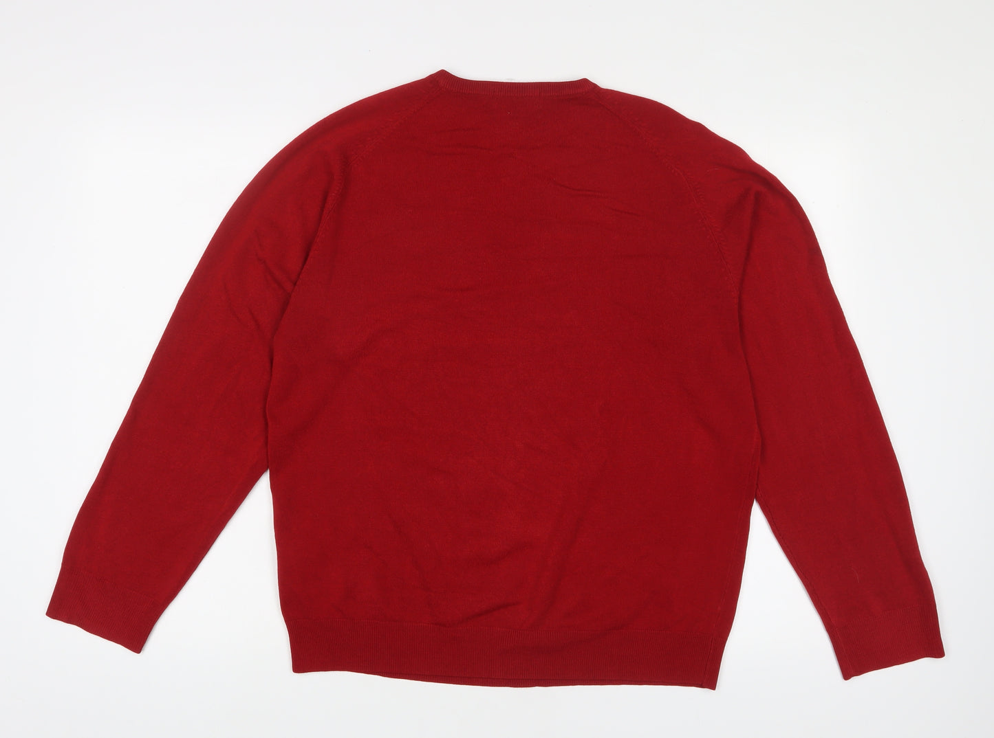 Blue Harbour Mens Red V-Neck Acrylic Pullover Jumper Size M Long Sleeve