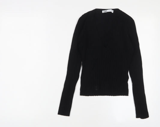 Marks and Spencer Womens Black V-Neck Viscose Pullover Jumper Size M