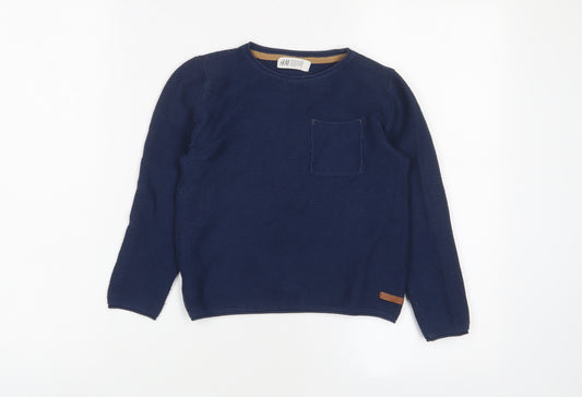 H&M Boys Blue Crew Neck Cotton Pullover Jumper Size 4-5 Years Pullover