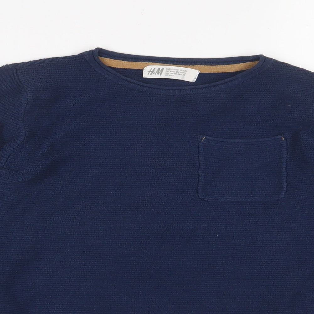 H&M Boys Blue Crew Neck Cotton Pullover Jumper Size 4-5 Years Pullover