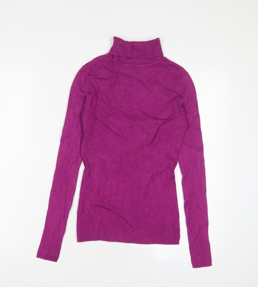 Marks and Spencer Womens Purple Roll Neck Viscose Pullover Jumper Size 8