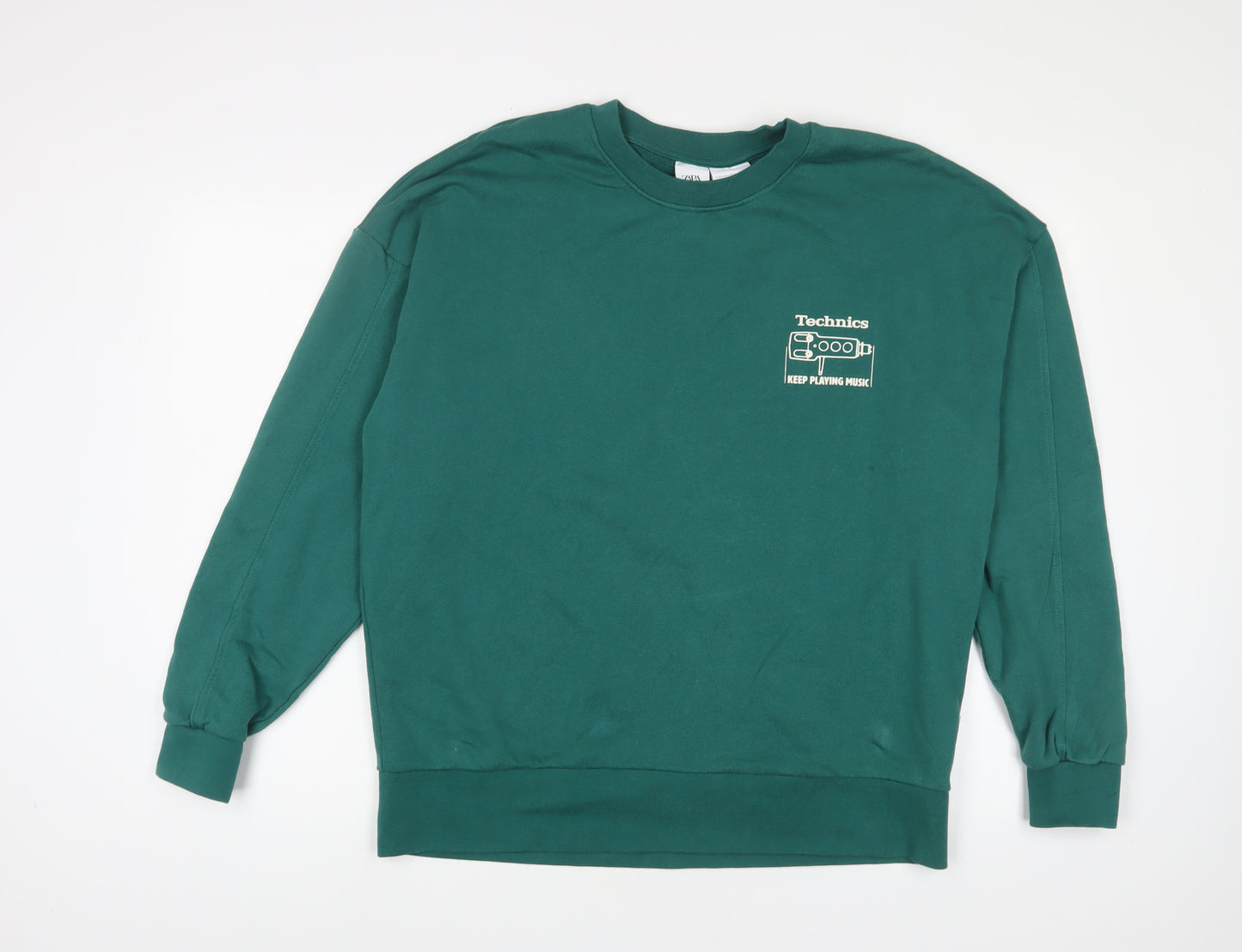 Zara Mens Green Cotton Pullover Sweatshirt Size S