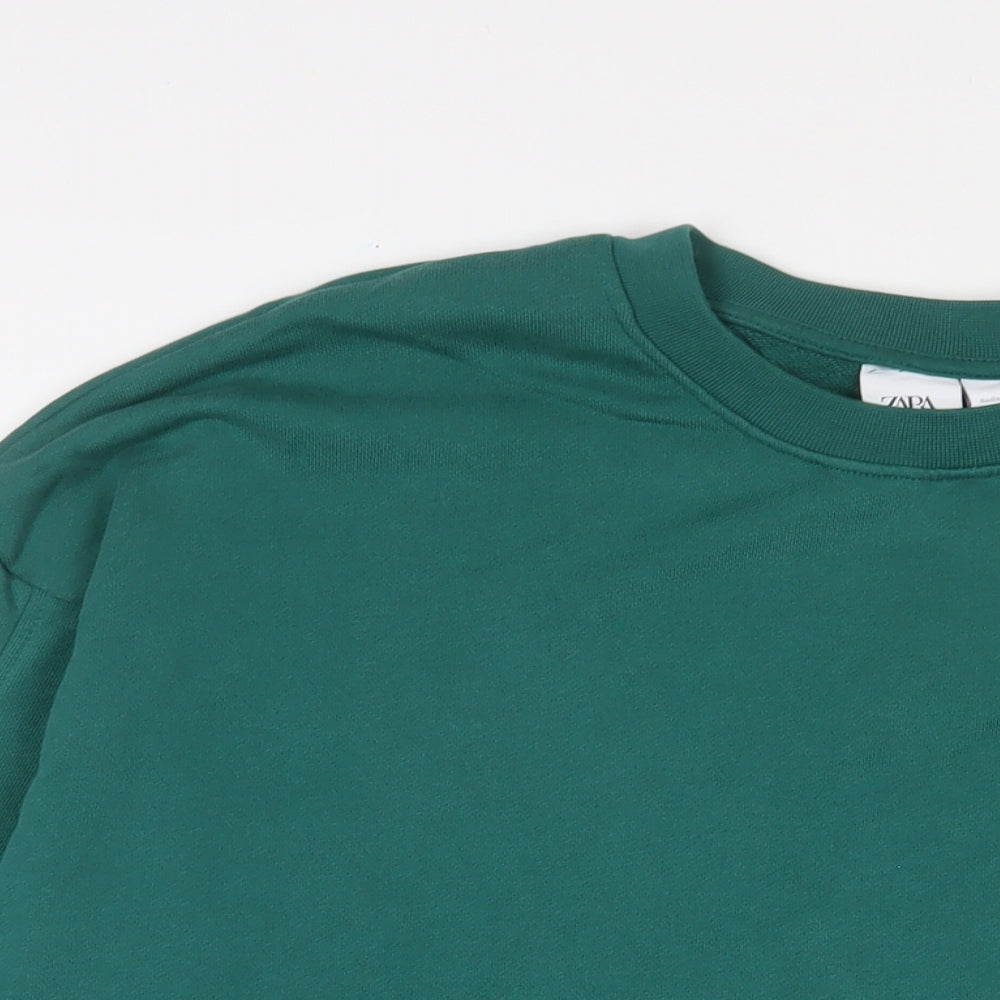 Zara Mens Green Cotton Pullover Sweatshirt Size S