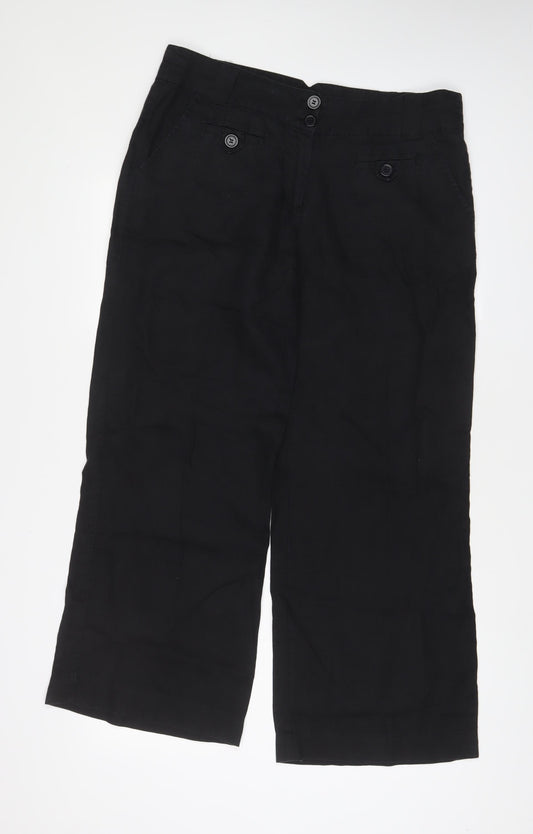 BHS Womens Black Linen Trousers Size 14 L29 in Regular Zip