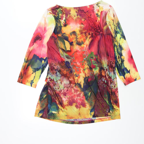 Per Una Womens Multicoloured Geometric Polyester Basic Blouse Size 16 Round Neck - Rouched Detail