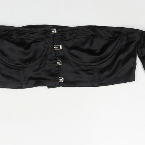 PRETTYLITTLETHING Womens Black Polyester Cropped Blouse Size 8 Sweetheart