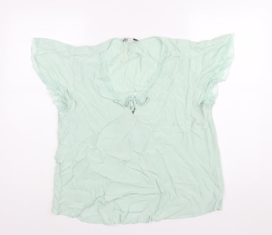 Marks and Spencer Womens Green Polyester Basic Blouse Size 14 V-Neck - Bow Lace Detail