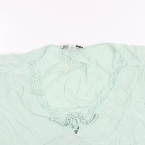 Marks and Spencer Womens Green Polyester Basic Blouse Size 14 V-Neck - Bow Lace Detail