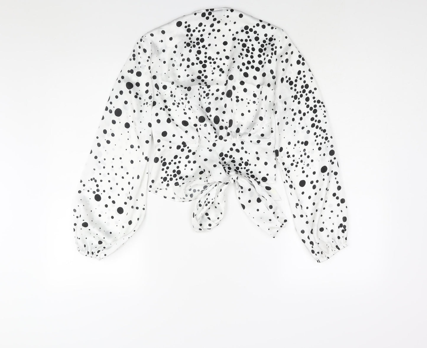 Topshop Womens White Polka Dot Polyester Basic Blouse Size 8 V-Neck - Bow Detail