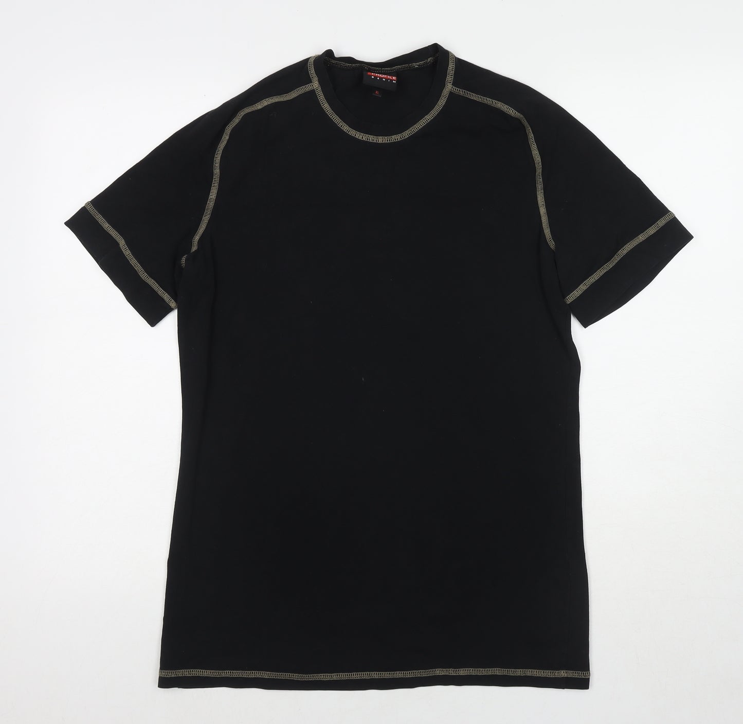 Profile Mens Black Cotton T-Shirt Size XL Round Neck