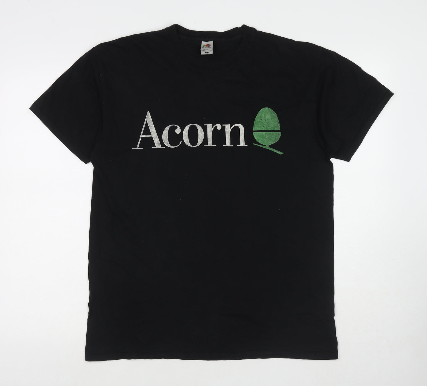 Fruit of the Loom Mens Black Cotton T-Shirt Size L Round Neck - Acorn