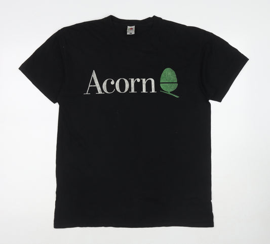 Fruit of the Loom Mens Black Cotton T-Shirt Size L Round Neck - Acorn