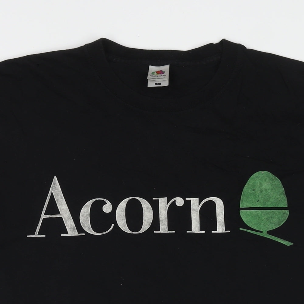 Fruit of the Loom Mens Black Cotton T-Shirt Size L Round Neck - Acorn