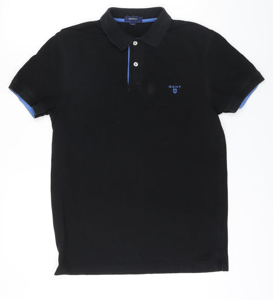 GANT Mens Black Cotton Polo Size M Collared Pullover