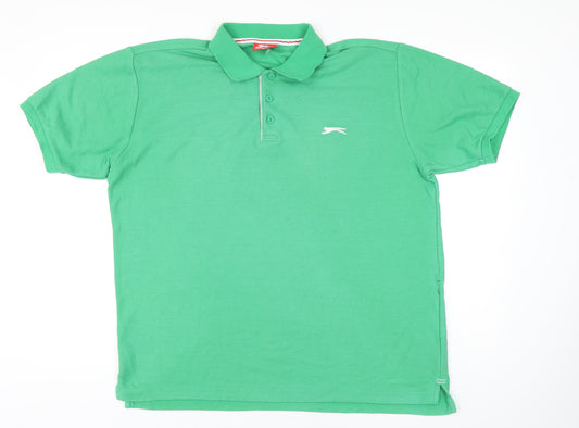 Slazenger Mens Green Cotton Polo Size L Collared Pullover