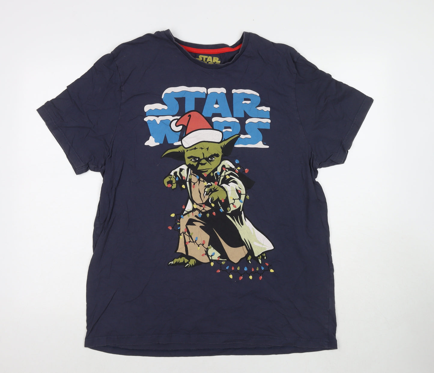 Star Wars Mens Blue Cotton T-Shirt Size 2XL Round Neck - Star Wars Christmas