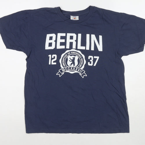 Fox Mens Blue Cotton T-Shirt Size S Round Neck - Berlin