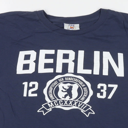 Fox Mens Blue Cotton T-Shirt Size S Round Neck - Berlin