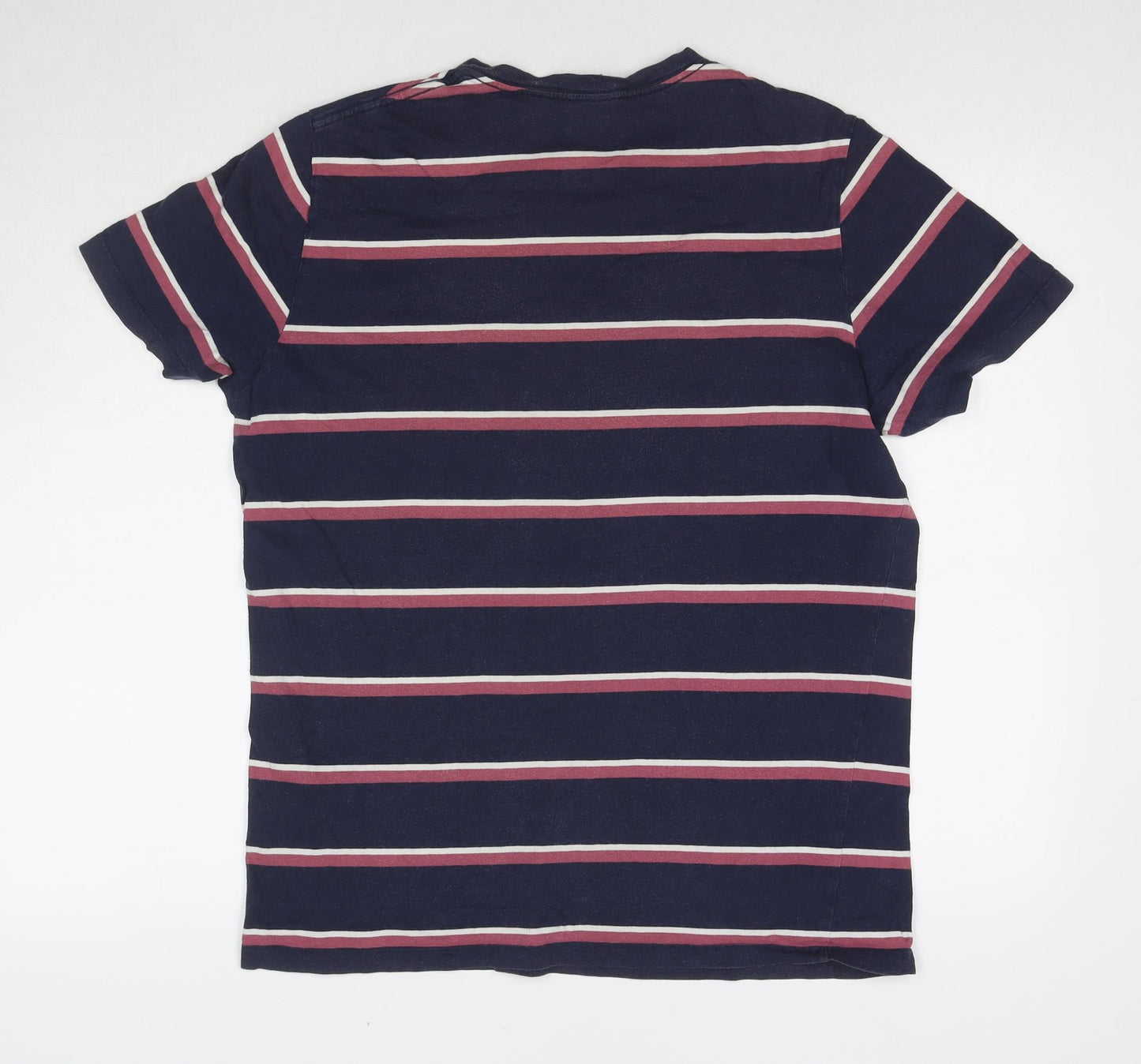 JACK & JONES Mens Blue Striped Cotton T-Shirt Size L Round Neck - Logo