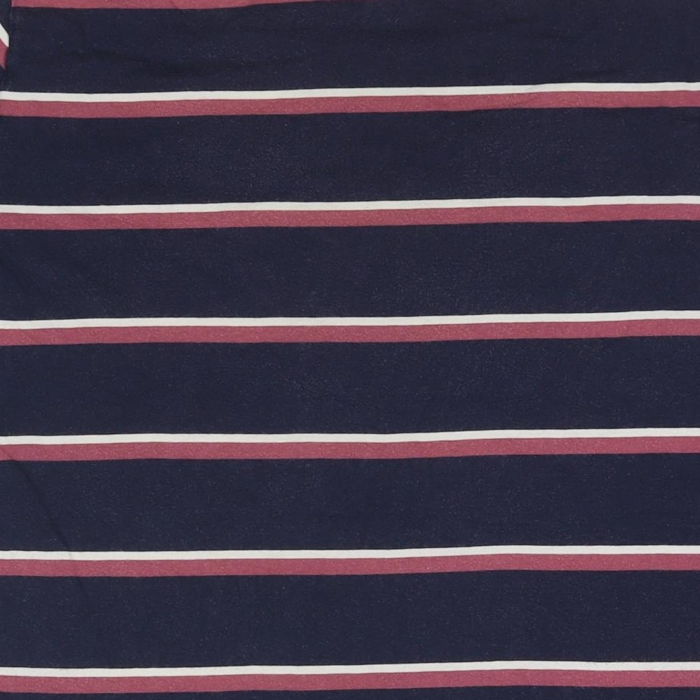 JACK & JONES Mens Blue Striped Cotton T-Shirt Size L Round Neck - Logo