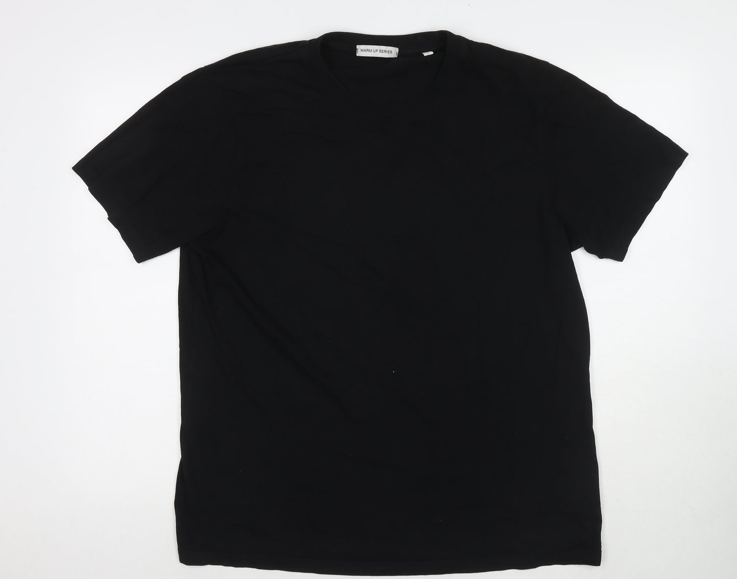 Warm Up Shirt Mens Black Cotton T-Shirt Size L Round Neck - Be At The Top Of Your Game