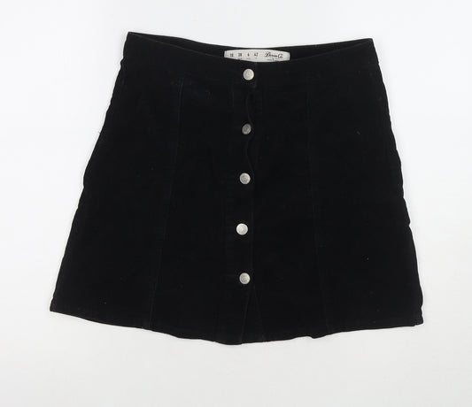 Denim & Co. Womens Black Cotton Mini Skirt Size 10 Button