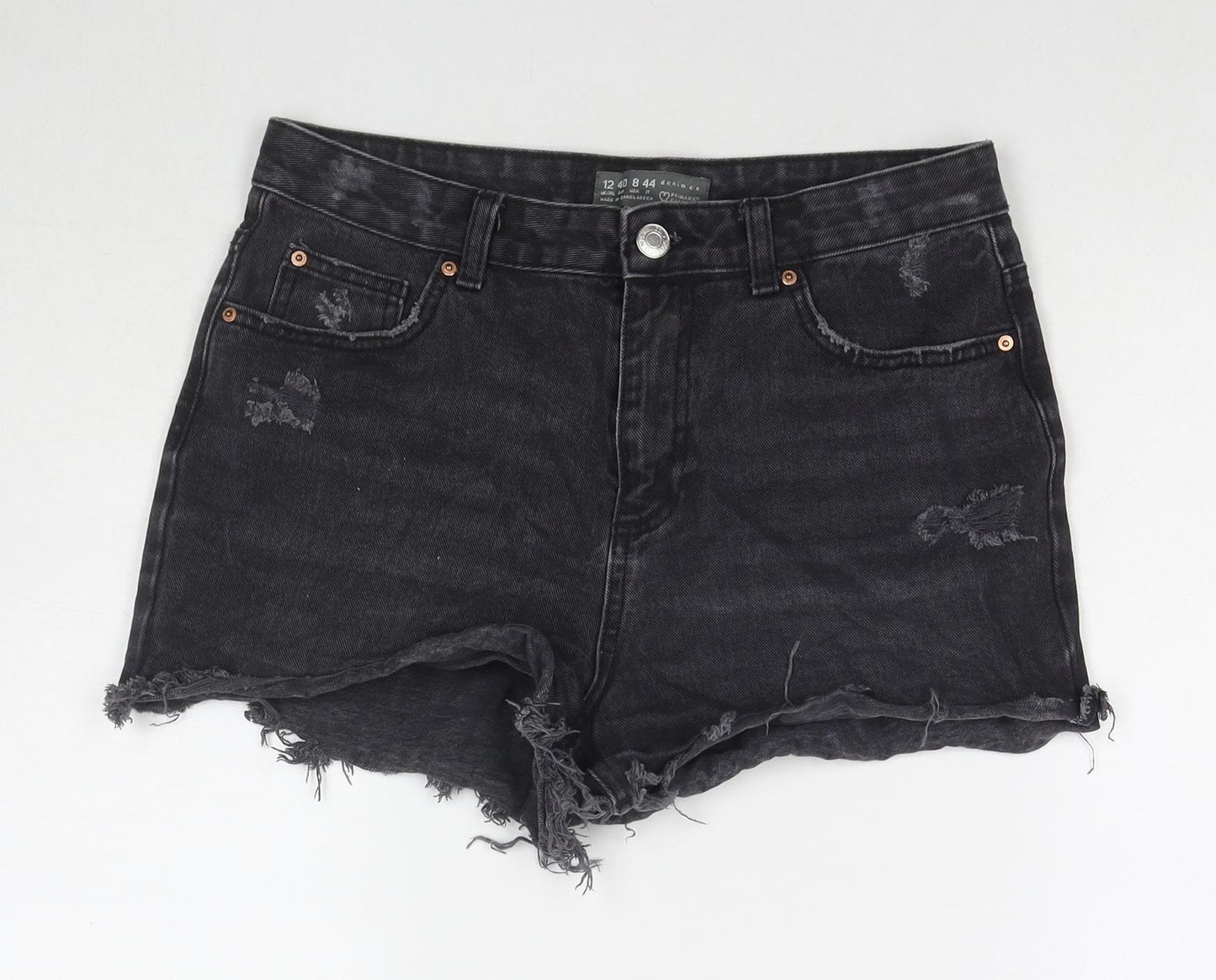 Denim & Co. Womens Black Cotton Cut-Off Shorts Size 12 L3 in Regular Zip