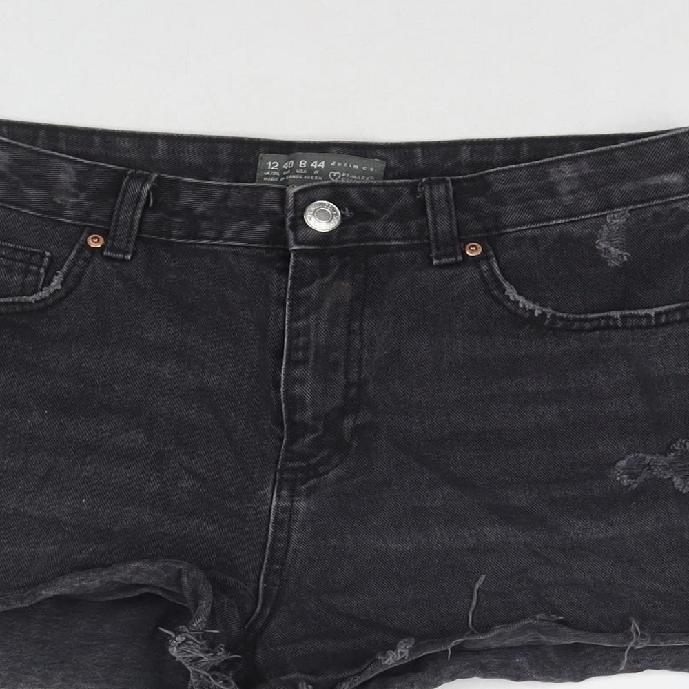 Denim & Co. Womens Black Cotton Cut-Off Shorts Size 12 L3 in Regular Zip