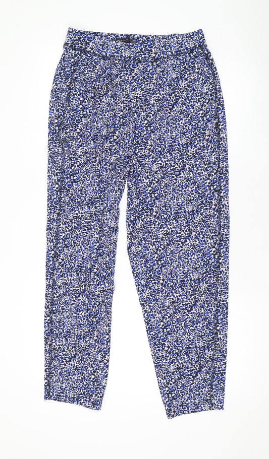 Marks and Spencer Womens Blue Geometric Viscose Trousers Size 10 L26 in Regular