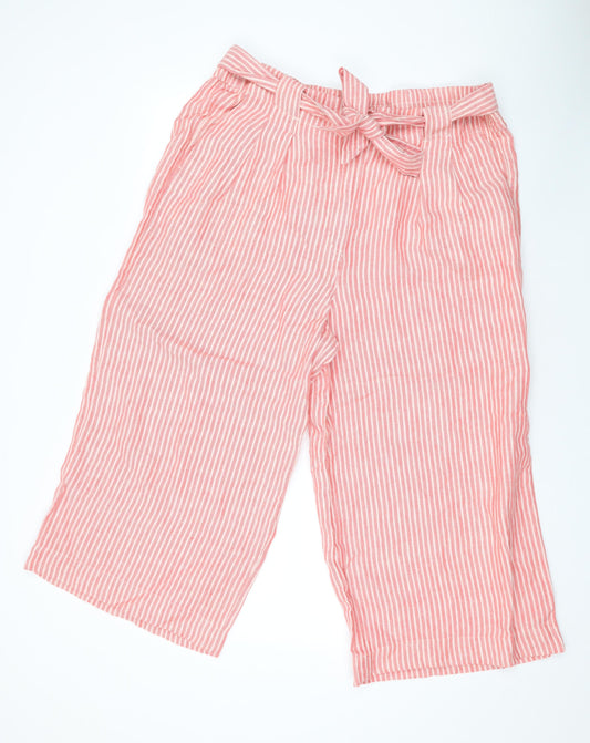 Marks and Spencer Womens Red Striped Linen Cropped Trousers Size 18 L21 in Regular Zip