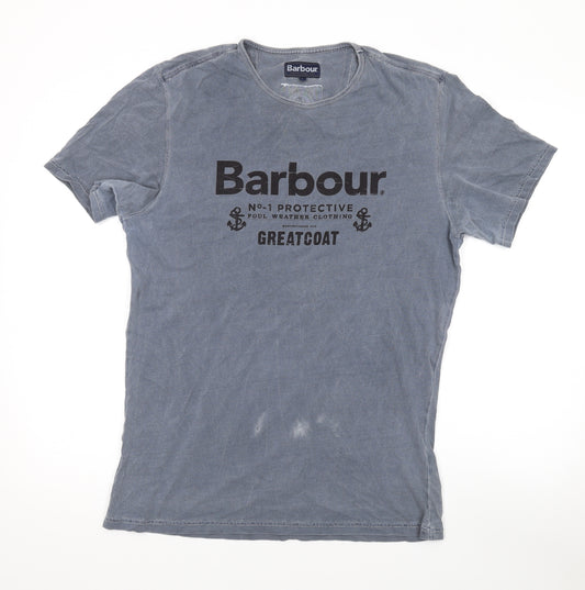 Barbour Mens Grey Cotton T-Shirt Size L Round Neck