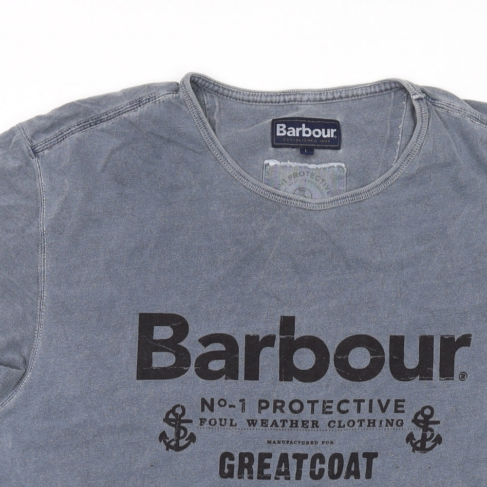 Barbour Mens Grey Cotton T-Shirt Size L Round Neck