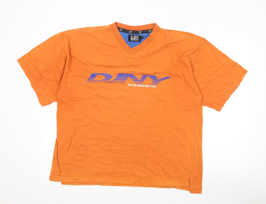 DJNY Mens Orange Cotton T-Shirt Size L V-Neck