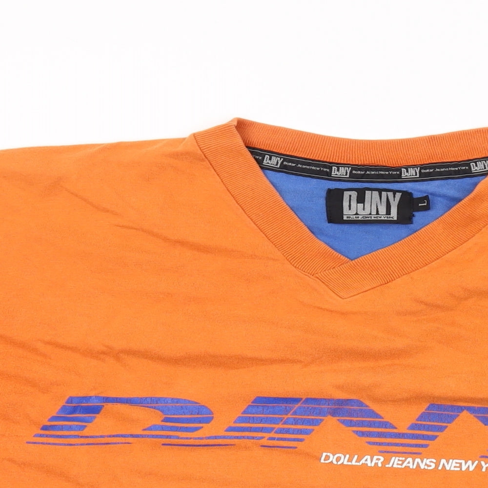 DJNY Mens Orange Cotton T-Shirt Size L V-Neck