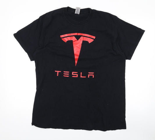 Tesla Mens Black Cotton T-Shirt Size L Round Neck - Logo