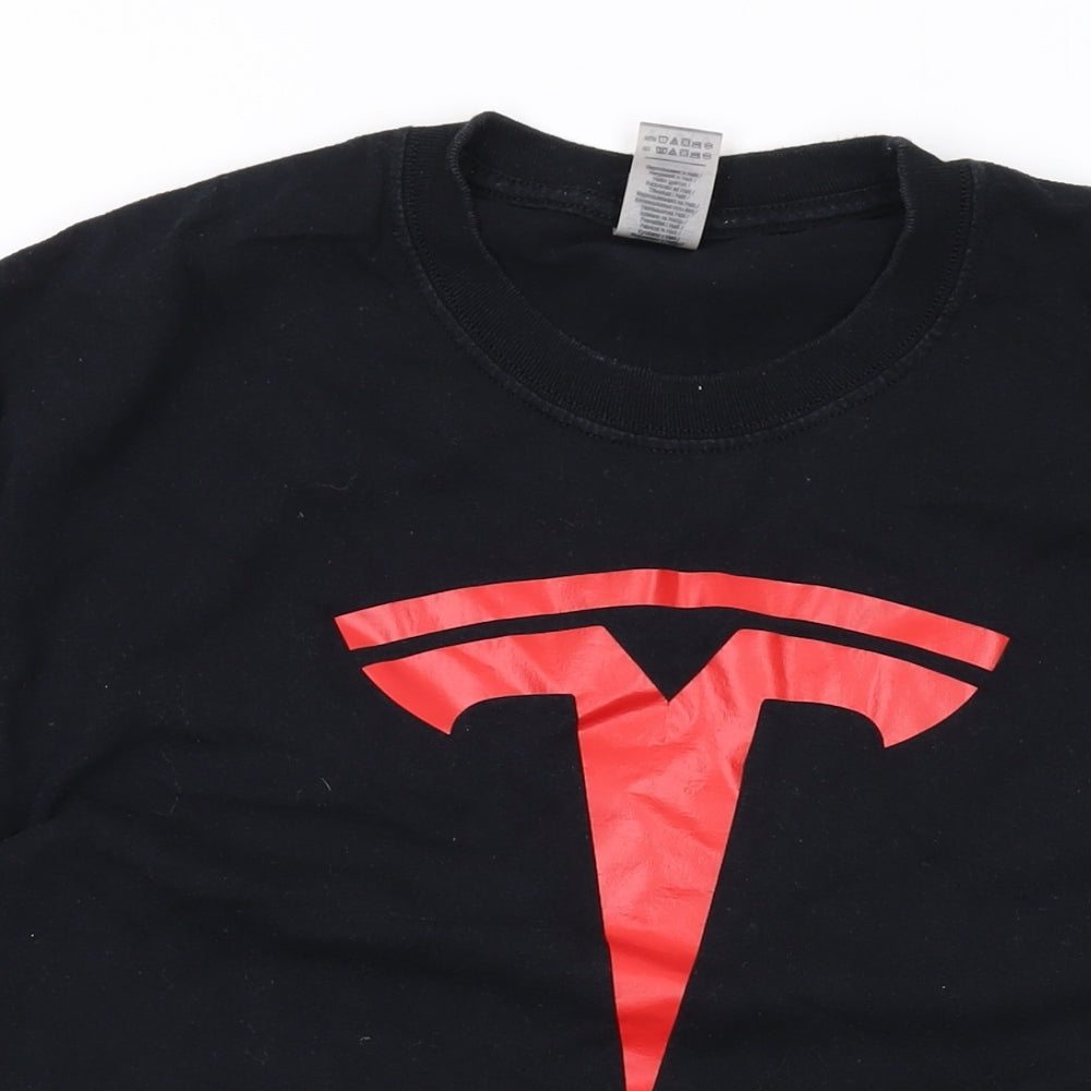 Tesla Mens Black Cotton T-Shirt Size L Round Neck - Logo