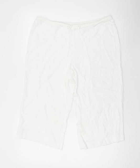 Marks and Spencer Womens White Viscose Cropped Trousers Size 12 L20 in Regular Drawstring