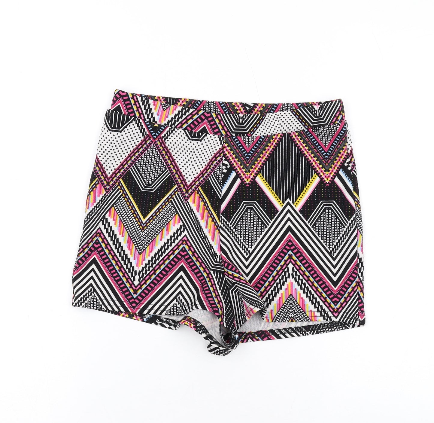 Missguided Womens Multicoloured Geometric Polyester Hot Pants Shorts Size 10 Regular Pull On