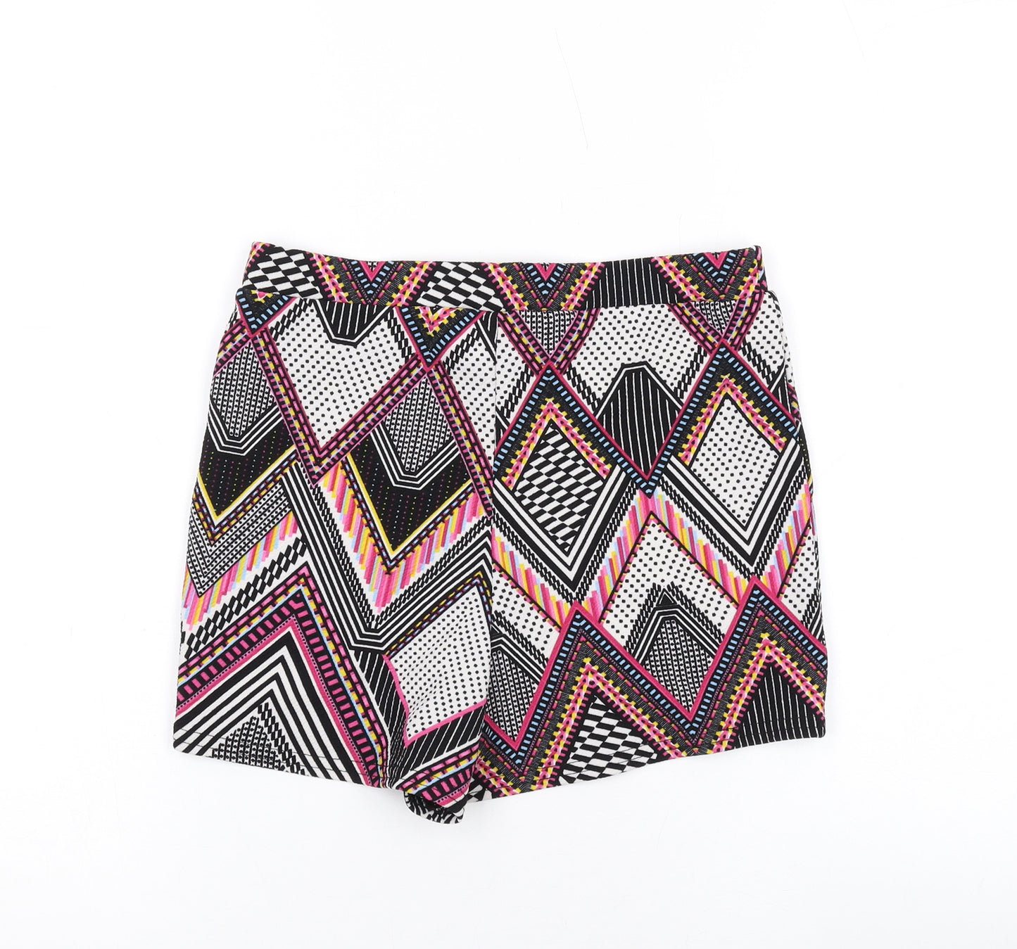 Missguided Womens Multicoloured Geometric Polyester Hot Pants Shorts Size 10 Regular Pull On