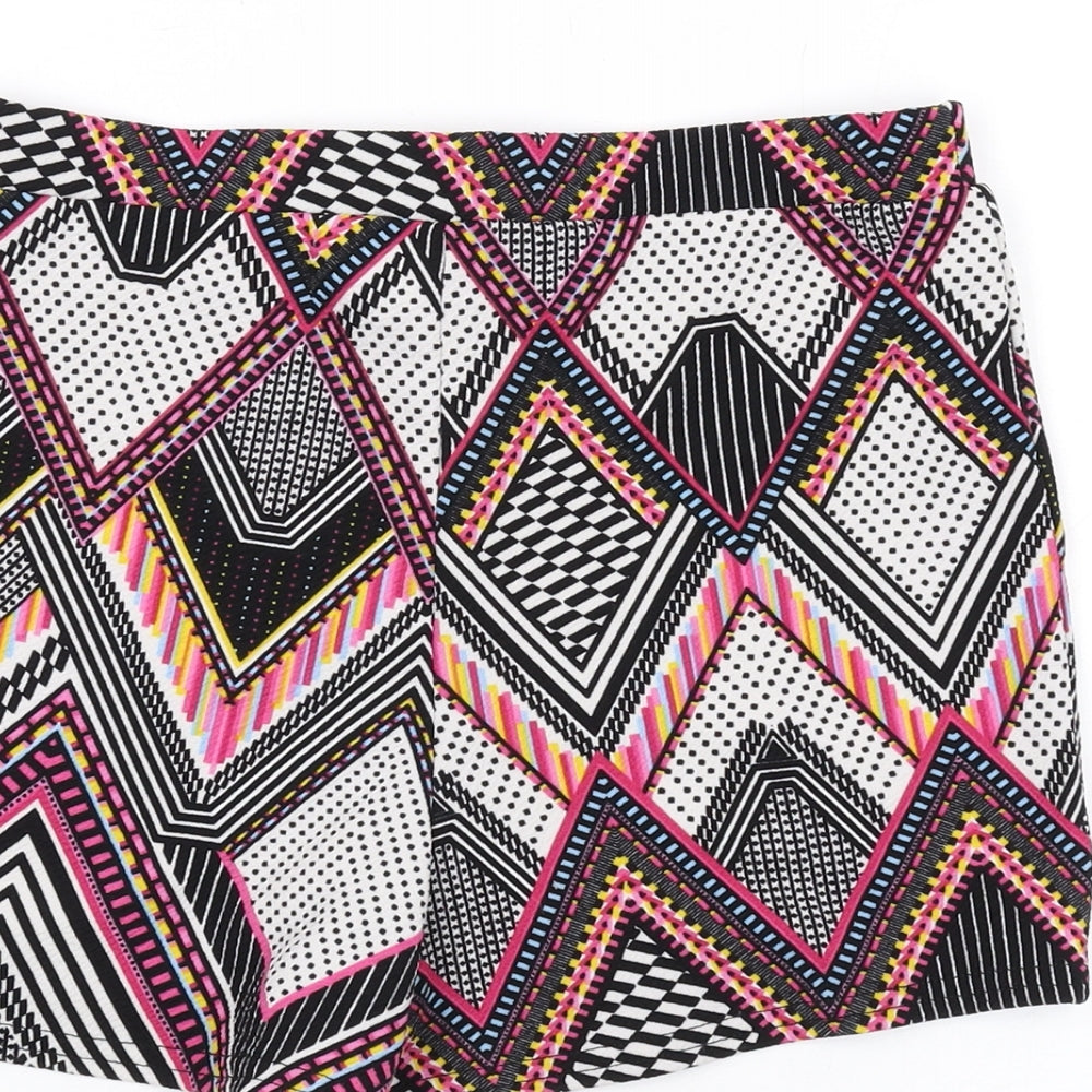 Missguided Womens Multicoloured Geometric Polyester Hot Pants Shorts Size 10 Regular Pull On