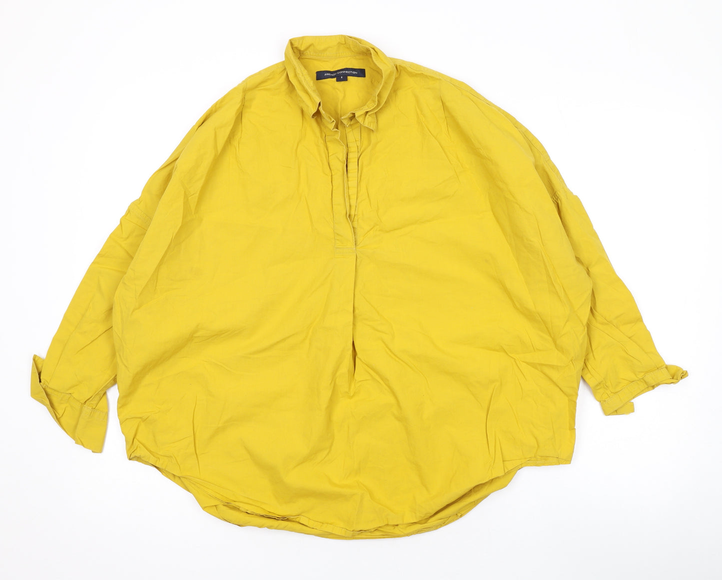 French Connection Womens Yellow Cotton Basic Blouse Size S V-Neck