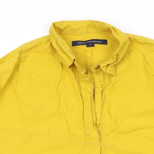 French Connection Womens Yellow Cotton Basic Blouse Size S V-Neck