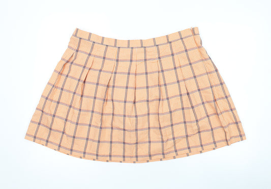 ASOS Womens Orange Check Cotton Mini Skirt Size 20 Zip