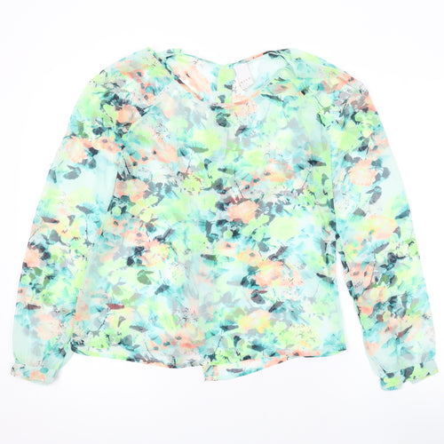 VILA Womens Green Floral Polyester Basic Blouse Size S Round Neck