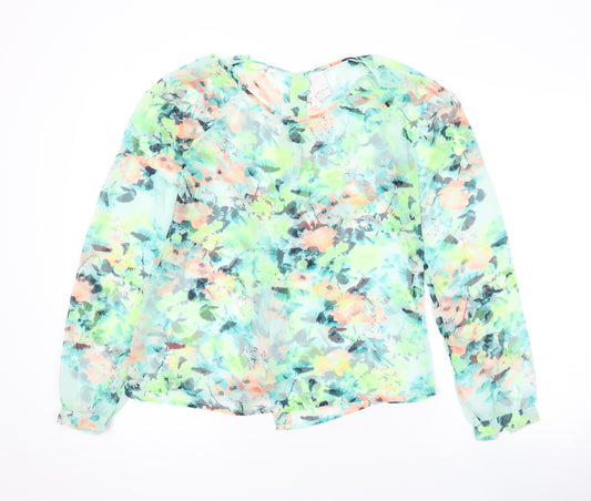 VILA Womens Green Floral Polyester Basic Blouse Size S Round Neck