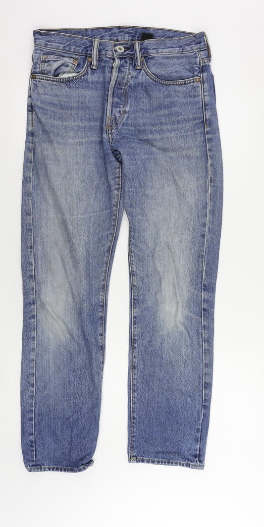 H&M Mens Blue Cotton Straight Jeans Size 30 in L31 in Regular Button