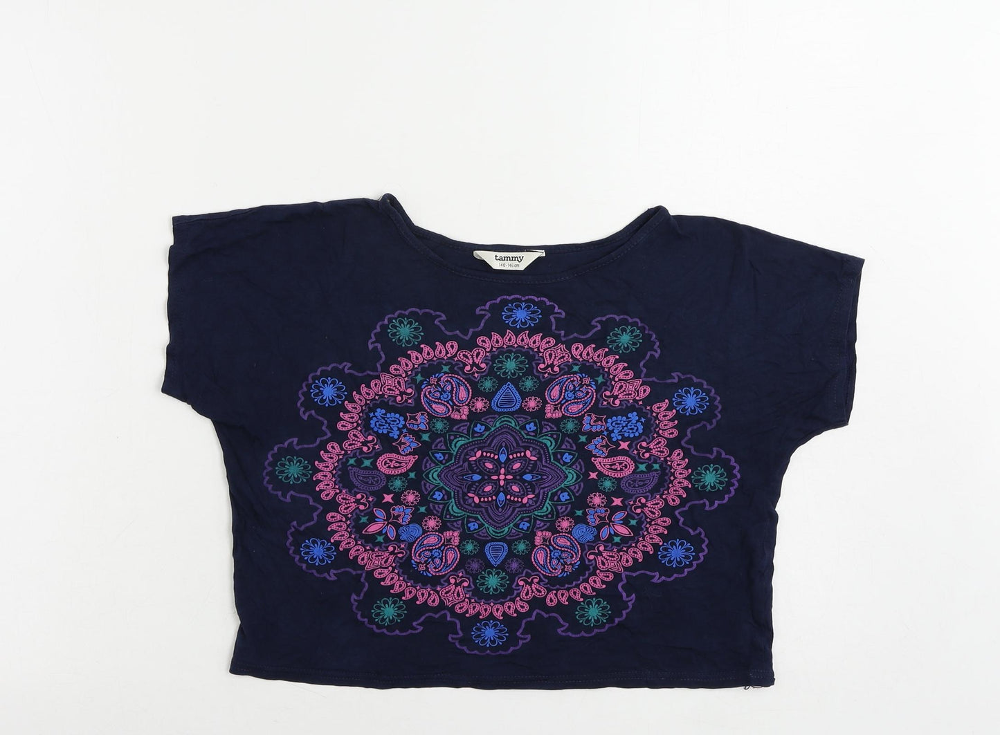 Tammy Girls Blue Viscose Pullover T-Shirt Size 10-11 Years Round Neck Pullover