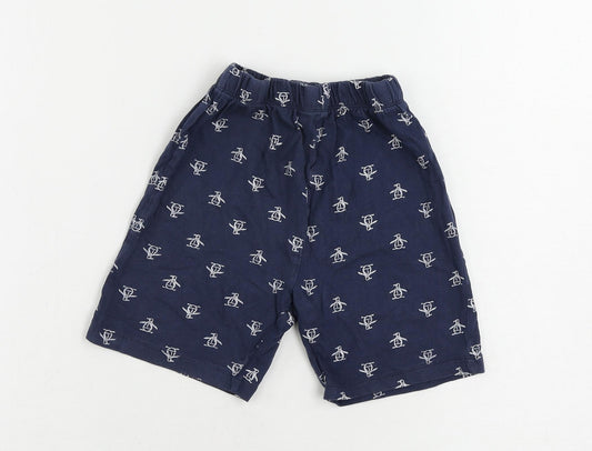 Penguin Boys Blue Geometric Cotton Sweat Shorts Size 5-6 Years Regular - Elastic Waist