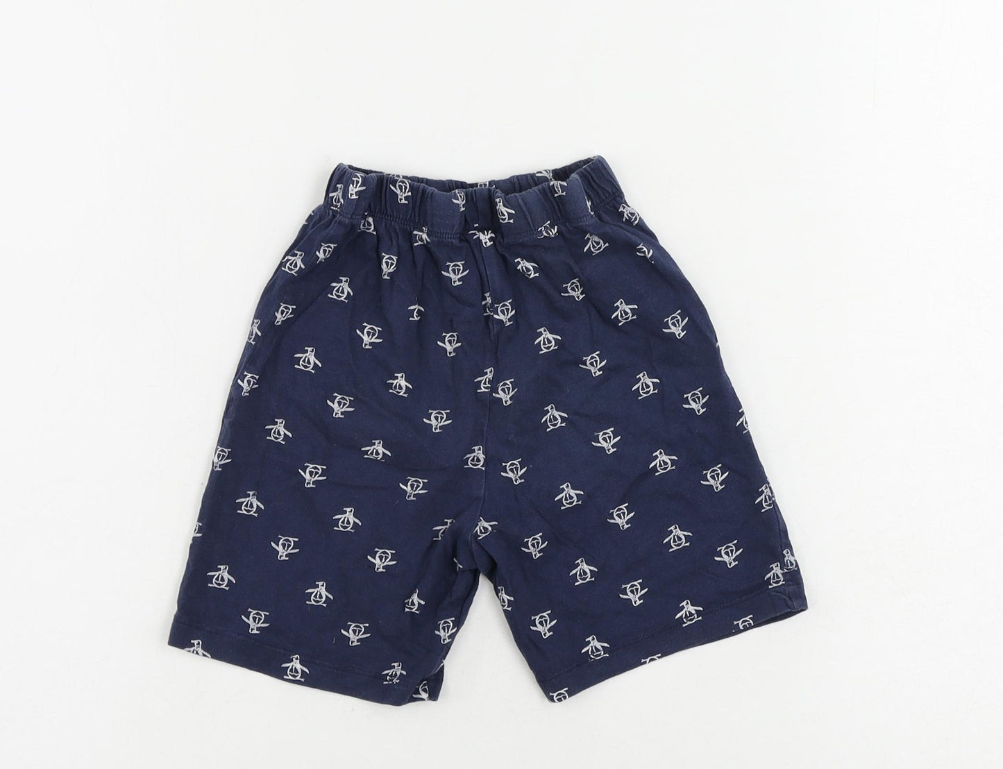 Penguin Boys Blue Geometric Cotton Sweat Shorts Size 5-6 Years Regular - Elastic Waist